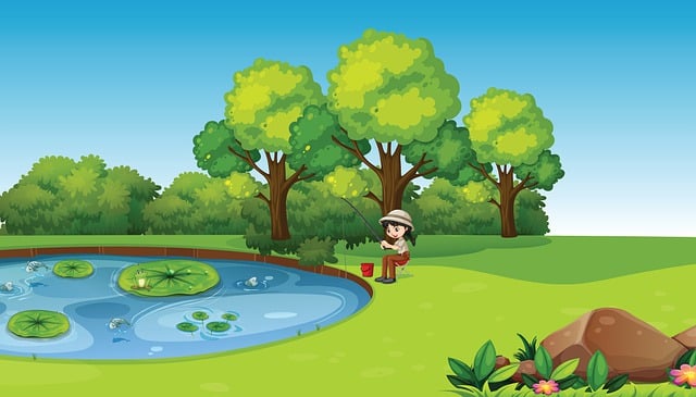 pond, outdoor pond, outdoor waterfall